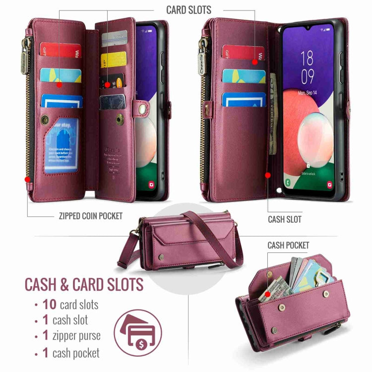 For Samsung Galaxy A22 5G CaseMe C36 Card Slots Zipper Wallet RFID Anti-theft Leather Phone Case(Wine Red) - Galaxy Phone Cases by CaseMe | Online Shopping UK | buy2fix