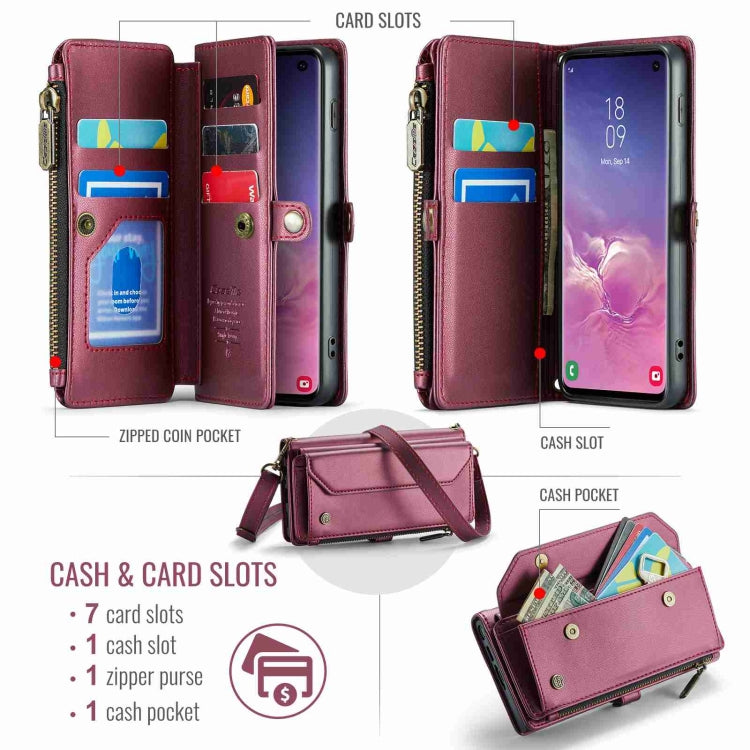 For Samsung Galaxy S10 CaseMe C36 Card Slots Zipper Wallet RFID Anti-theft Leather Phone Case(Wine Red) - Galaxy Phone Cases by CaseMe | Online Shopping UK | buy2fix