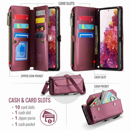 For Samsung Galaxy S20 FE CaseMe C36 Card Slots Zipper Wallet RFID Anti-theft Leather Phone Case(Wine Red) - Galaxy S20 FE Cases by CaseMe | Online Shopping UK | buy2fix