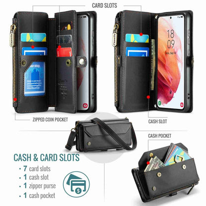 For Samsung Galaxy S21 5G CaseMe C36 Card Slots Zipper Wallet RFID Anti-theft Leather Phone Case(Black) - Galaxy S21 5G Cases by CaseMe | Online Shopping UK | buy2fix