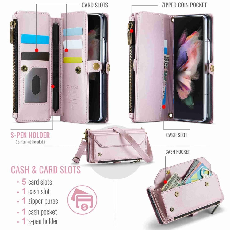 For Samsung Galaxy Z Fold3 CaseMe C36 Card Slots Zipper Wallet RFID Anti-theft Leather Phone Case(Pink) - Galaxy Phone Cases by CaseMe | Online Shopping UK | buy2fix