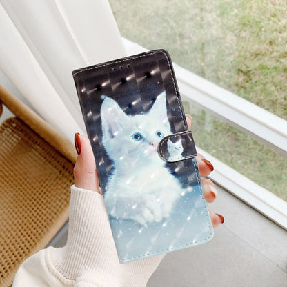 For iPhone 16 3D Pattern Leather Phone Case(White Cat) - iPhone 16 Cases by buy2fix | Online Shopping UK | buy2fix