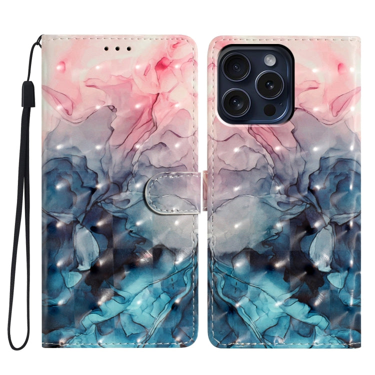 For iPhone 16 Pro 3D Pattern Leather Phone Case(3D Pink Blue Marble) - iPhone 16 Pro Cases by buy2fix | Online Shopping UK | buy2fix