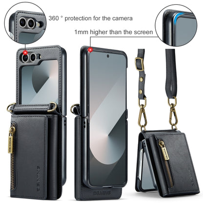 For Samsung Galaxy Z Flip6 DG.MING M5 Series Zip RFID Multi Card Detachable Leather Phone Case with Long Lanyard(Black) - Galaxy Z Flip6 5G Cases by DG.MING | Online Shopping UK | buy2fix