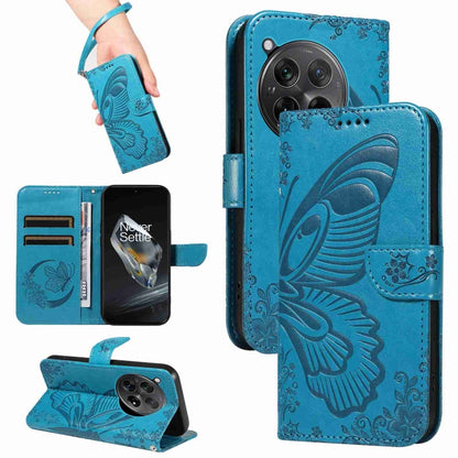 For OnePlus 12 Swallowtail Butterfly Embossed Leather Phone Case(Blue) - OnePlus Cases by buy2fix | Online Shopping UK | buy2fix