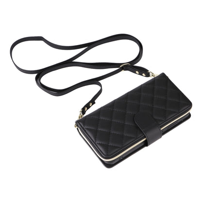 For Samsung Galaxy S25 5G Crossbody Rhombic Zipper Tower Buckle Leather Phone Case with Lanyard(Black) - Galaxy S25 5G Cases by buy2fix | Online Shopping UK | buy2fix