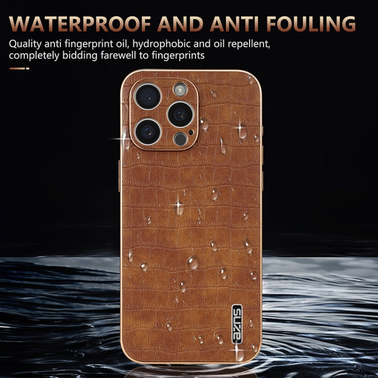 For iPhone 15 Pro Max AZNS Electroplated Frame Crocodile Texture Full Coverage Phone Case(Green) - iPhone 15 Pro Max Cases by AZNS | Online Shopping UK | buy2fix