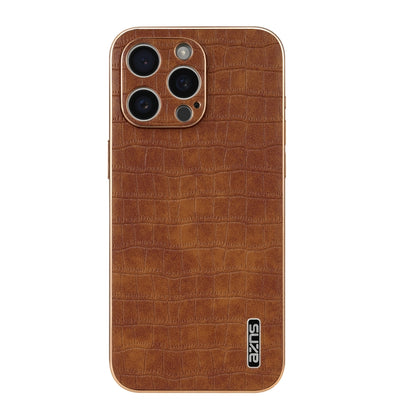 For iPhone 16 Pro Max AZNS Electroplated Frame Crocodile Texture Full Coverage Phone Case(Brown) - iPhone 16 Pro Max Cases by AZNS | Online Shopping UK | buy2fix