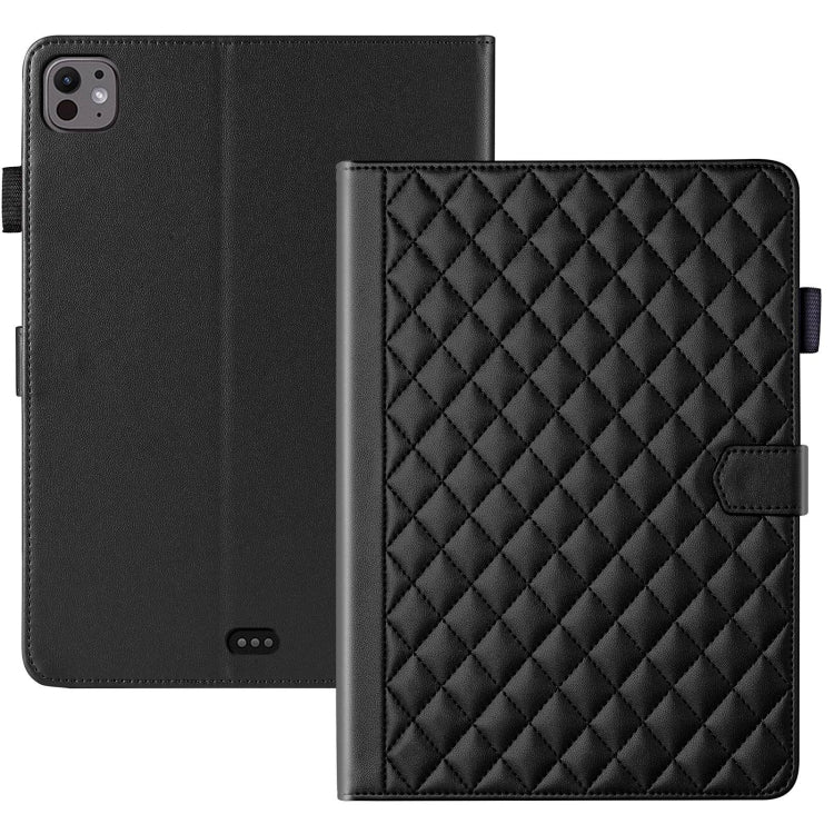 For iPad Pro 11 2024 Rhombus Lattice Leather Smart Tablet Case(Black) - iPad Pro 11 2024 Cases by buy2fix | Online Shopping UK | buy2fix