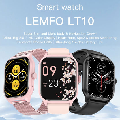 LEMFO LT10 2.01 inch TFT Screen Smart Watch Supports Bluetooth Call / Health Monitoring, Steel Strap(Black) - Smart Watches by LEMFO | Online Shopping UK | buy2fix