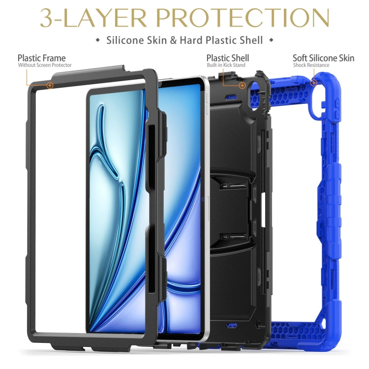 For iPad Air 13 2024 Silicone Hydric PC Tablet Case with Shoulder Strap & Holder(Blue) - iPad Air 13 2024 Cases by buy2fix | Online Shopping UK | buy2fix