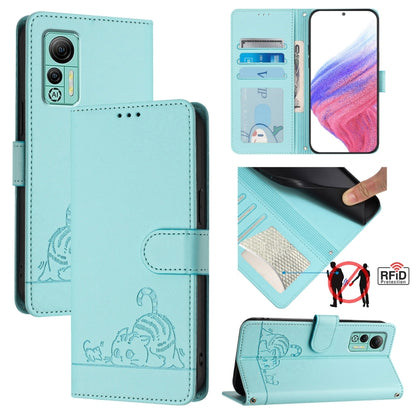 For Ulefone Note 14 Cat Rat Embossed Pattern RFID Leather Phone Case with Lanyard(Mint Green) - Ulefone Cases by buy2fix | Online Shopping UK | buy2fix