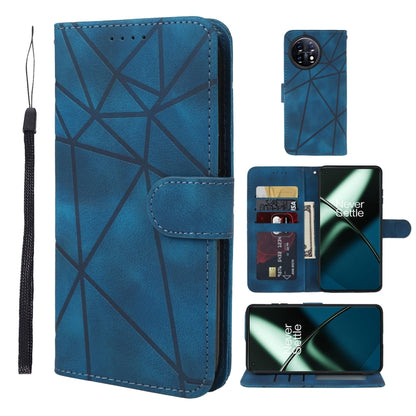 For OnePlus 11 Skin Feel Geometric Lines Leather Phone Case(Blue) - OnePlus Cases by buy2fix | Online Shopping UK | buy2fix