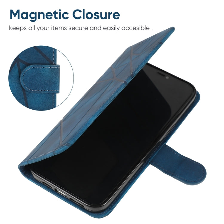 For OnePlus 11 Skin Feel Geometric Lines Leather Phone Case(Blue) - OnePlus Cases by buy2fix | Online Shopping UK | buy2fix