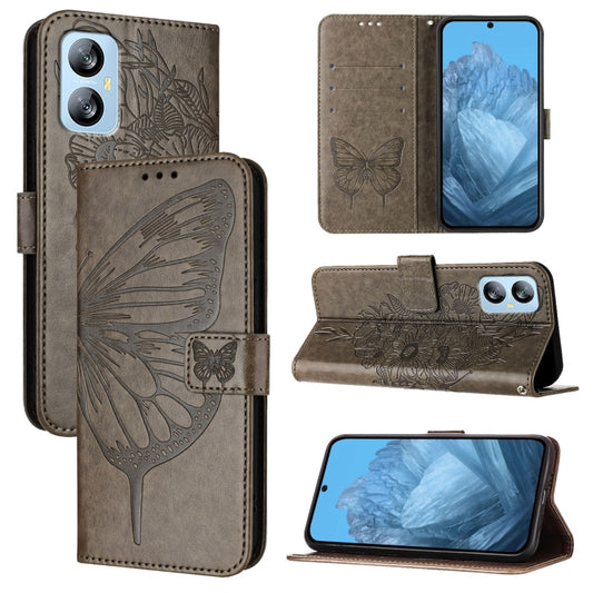 For Blackview A52 Embossed Butterfly Leather Phone Case(Grey) - More Brand by buy2fix | Online Shopping UK | buy2fix