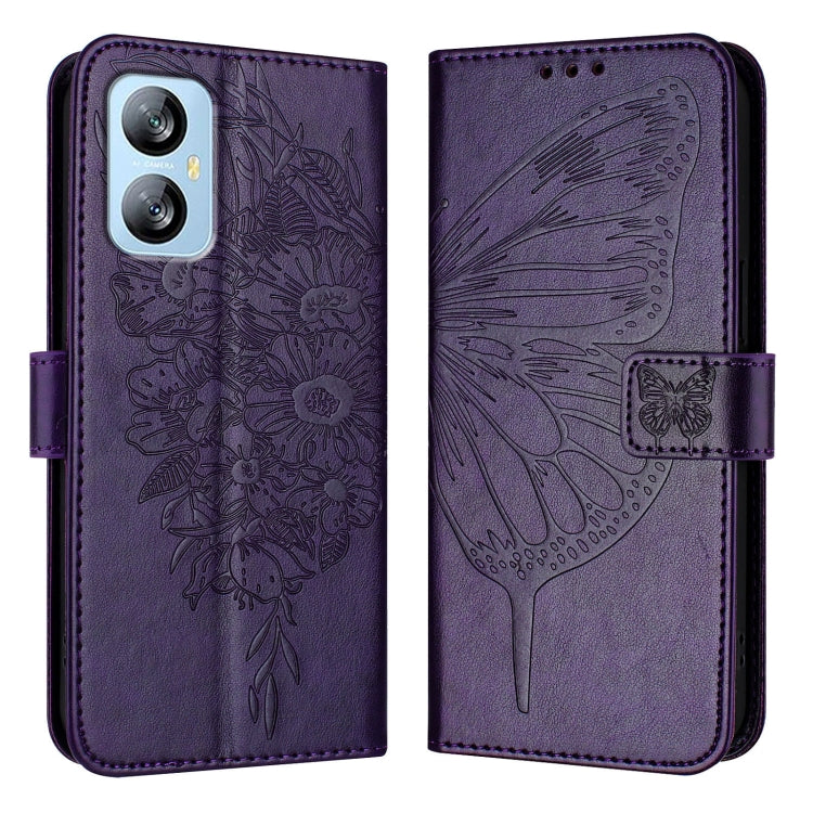 For Blackview A52 Embossed Butterfly Leather Phone Case(Dark Purple) - More Brand by buy2fix | Online Shopping UK | buy2fix