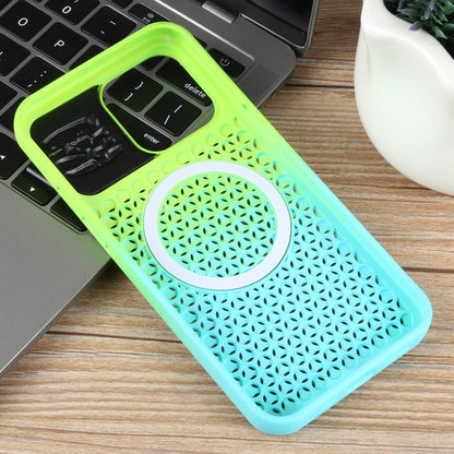 For iPhone 14 Pro Gradient Color Honeycomb Aromatherapy MagSafe Phone Case(Green Blue) - iPhone 14 Pro Cases by buy2fix | Online Shopping UK | buy2fix