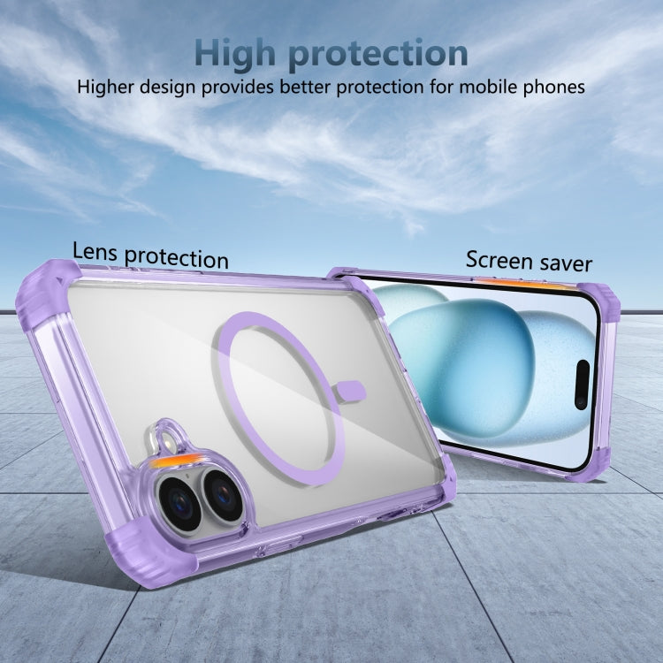 For iPhone 16 Transparent MagSafe Magnetic Phone Case(Purple) - iPhone 16 Cases by buy2fix | Online Shopping UK | buy2fix