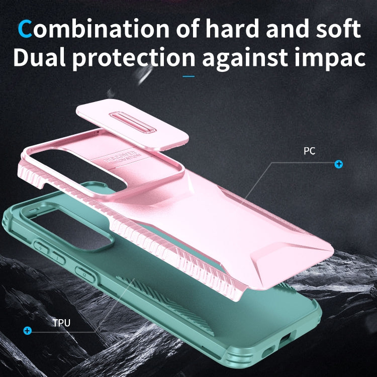 For Samsung Galaxy S25 5G / S24 5G Sliding Camshield Phone Case(Pink + Grey Green) - Galaxy S24 5G Cases by buy2fix | Online Shopping UK | buy2fix