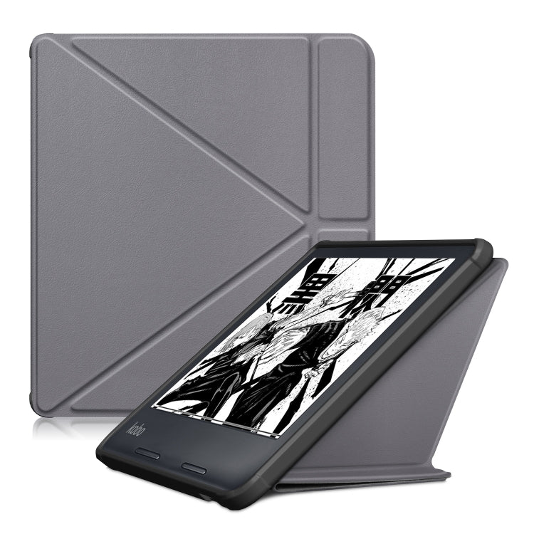 For Kobo Libra Colour 2024 Solid Color Deformation TPU Leather Smart Tablet Case(Grey) - Others by buy2fix | Online Shopping UK | buy2fix