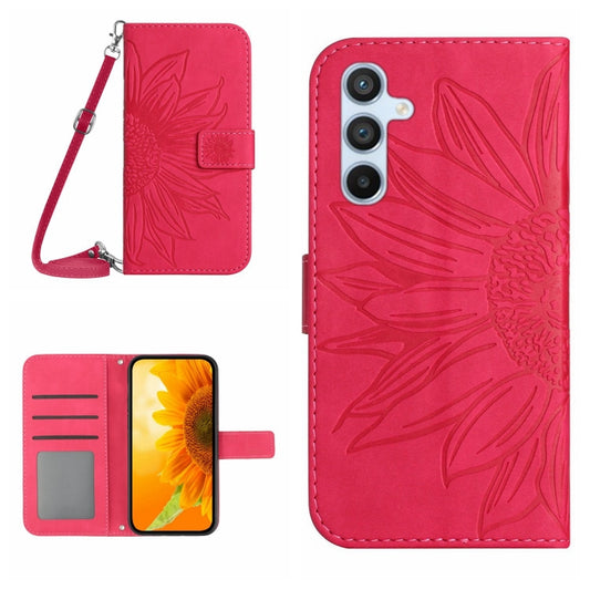 For Samsung Galaxy S25+ 5G Skin Feel Sun Flower Embossed Flip Leather Phone Case with Lanyard(Rose Red) - Galaxy S25+ 5G Cases by buy2fix | Online Shopping UK | buy2fix