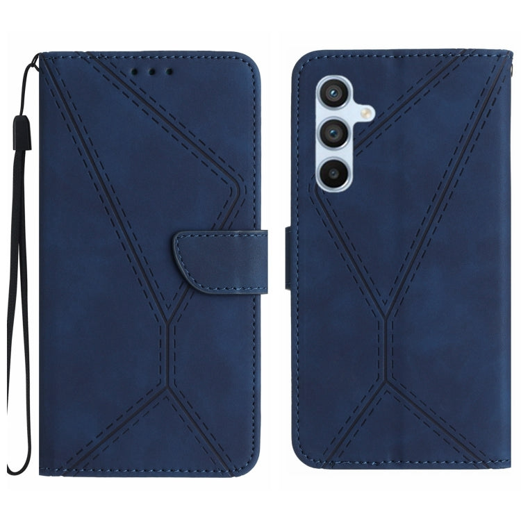 For Samsung Galaxy S25 5G Stitching Embossed Leather Phone Case(Blue) - Galaxy S25 5G Cases by buy2fix | Online Shopping UK | buy2fix