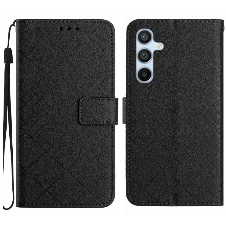 For Samsung Galaxy S25 5G Rhombic Grid Texture Leather Phone Case(Black) - Galaxy S25 5G Cases by buy2fix | Online Shopping UK | buy2fix