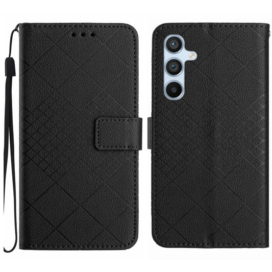 For Samsung Galaxy S25 5G Rhombic Grid Texture Leather Phone Case(Black) - Galaxy S25 5G Cases by buy2fix | Online Shopping UK | buy2fix