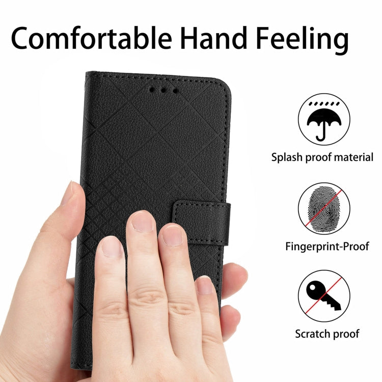 For Samsung Galaxy S25 5G Rhombic Grid Texture Leather Phone Case(Black) - Galaxy S25 5G Cases by buy2fix | Online Shopping UK | buy2fix