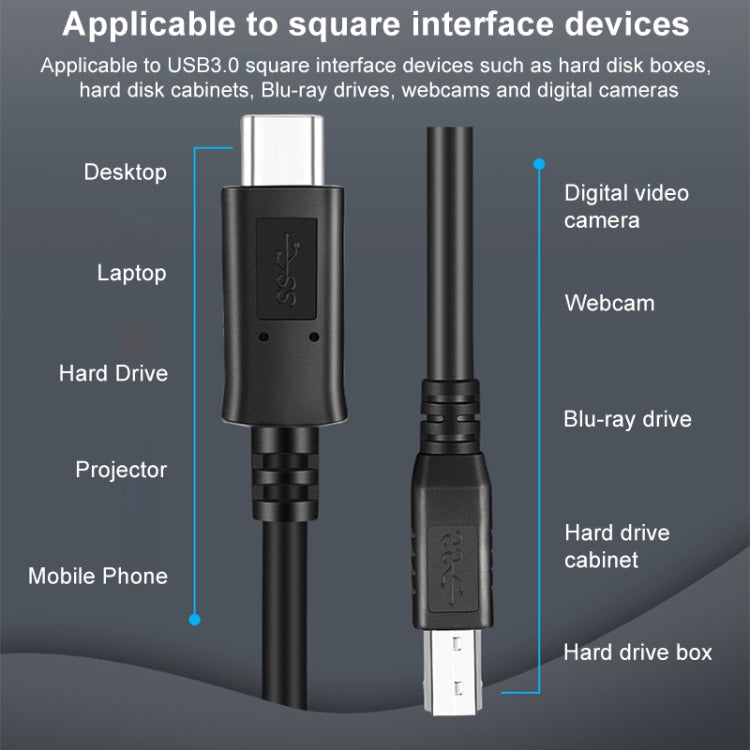 USB-C / Type-C3.1 to USB3.0 Male Square Port Printer Extension Data Cable, Length:1m(Black) - USB Cable by buy2fix | Online Shopping UK | buy2fix