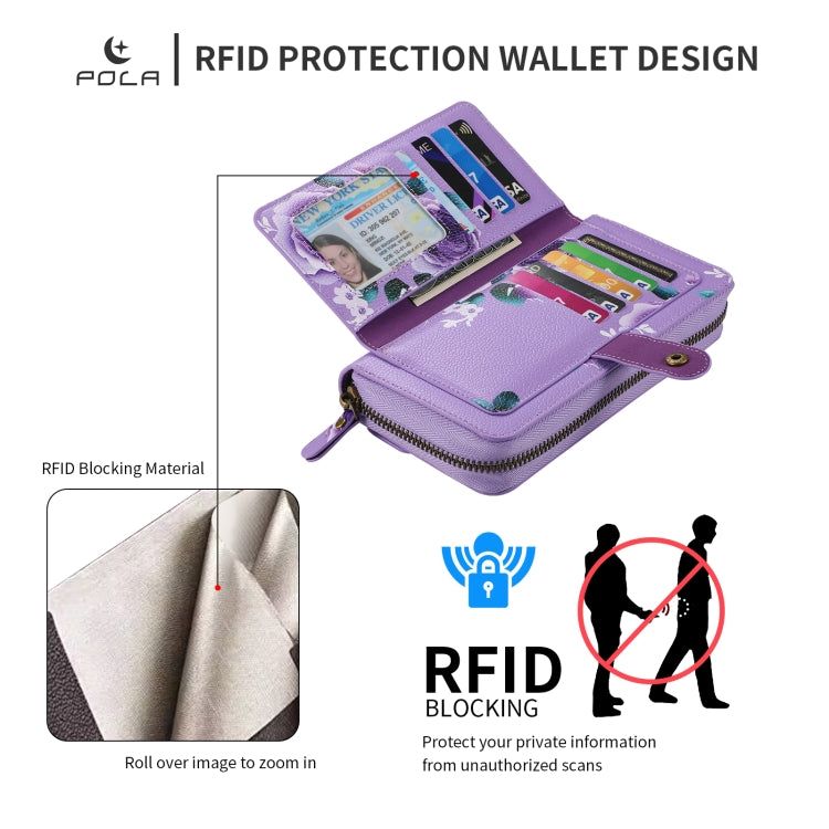 For iPhone 12 Pro Max POLA MagSafe Flower Multi-functional Zipper Wallet Leather Phone Case(Purple) - iPhone 12 Pro Max Cases by buy2fix | Online Shopping UK | buy2fix