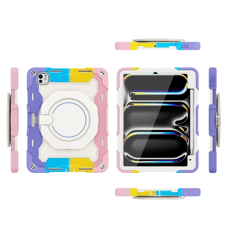 For iPad Pro 11 2024 Armor Portable Rotating Ring Holder Silicone Tablet Case with Pen Slot(Colorful Pink) - iPad Pro 11 2024 Cases by buy2fix | Online Shopping UK | buy2fix