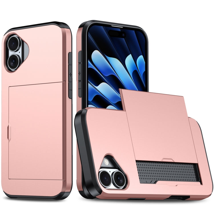 For iPhone 16 Shockproof Armor Phone Case with Card Slot(Rose Gold) - iPhone 16 Cases by buy2fix | Online Shopping UK | buy2fix