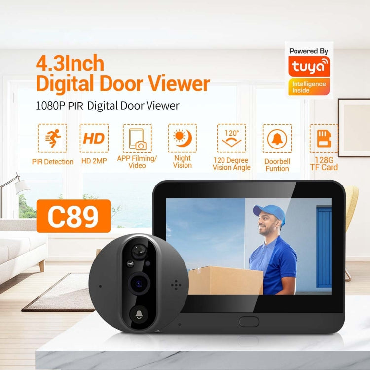 ESCAM C89 1080P 4.3 inch Smart Digital Door Viewer, Support Wide Angle PIR & Night Vision Photo(Dark Grey) - Video DoorBell by ESCAM | Online Shopping UK | buy2fix