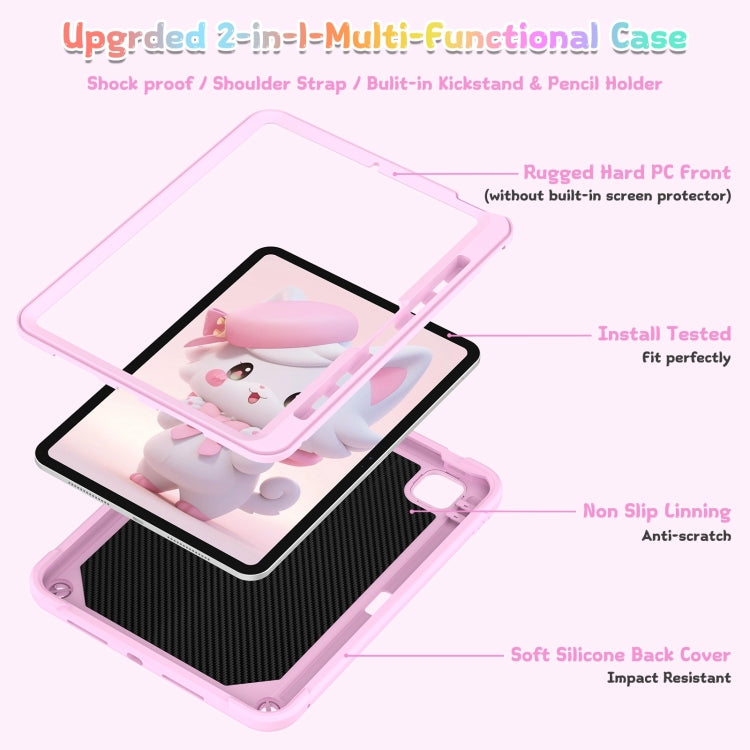 For iPad Pro 11 2024 Cat Holder Silicone Hybrid PC Tablet Case with Strap(Cherry Blossom Pink) - iPad Pro 11 2024 Cases by buy2fix | Online Shopping UK | buy2fix