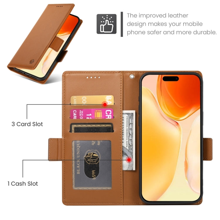 For iPhone 16 Plus Side Buckle Magnetic Frosted Leather Phone Case(Brown) - iPhone 16 Plus Cases by buy2fix | Online Shopping UK | buy2fix