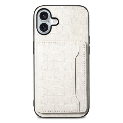 For iPhone 16 Plus Crocodile Texture Card Bag Design Full Coverage Phone Case(White) - iPhone 16 Plus Cases by buy2fix | Online Shopping UK | buy2fix