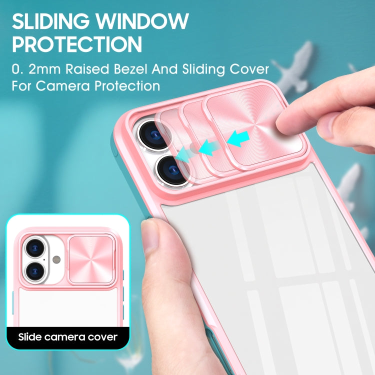 For iPhone 16 Plus Sliding Camshield Acrylic Hybrid TPU Phone Case(Pink Cyan) - iPhone 16 Plus Cases by buy2fix | Online Shopping UK | buy2fix