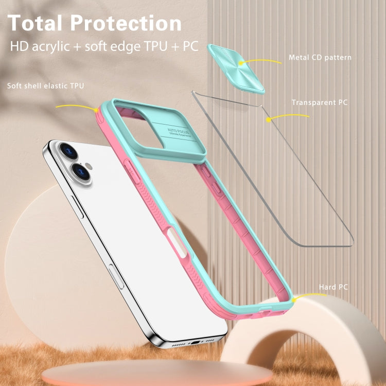 For iPhone 16 Pro Max Sliding Camshield Acrylic Hybrid TPU Phone Case(Blue Pink) - iPhone 16 Pro Max Cases by buy2fix | Online Shopping UK | buy2fix