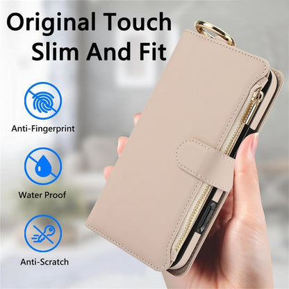 For iPhone 16 Pro Max Crossbody Ring Multifunctional Wallet Leather Phone Case(White) - iPhone 16 Pro Max Cases by buy2fix | Online Shopping UK | buy2fix