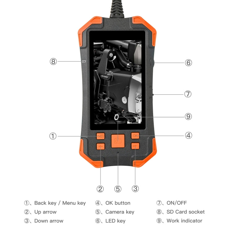 T20 4.3 inch IPS Screen 3.9mm Single Camera IP67 Waterproof Hard Cable Digital Endoscope, Length:2m(Black Orange) -  by buy2fix | Online Shopping UK | buy2fix