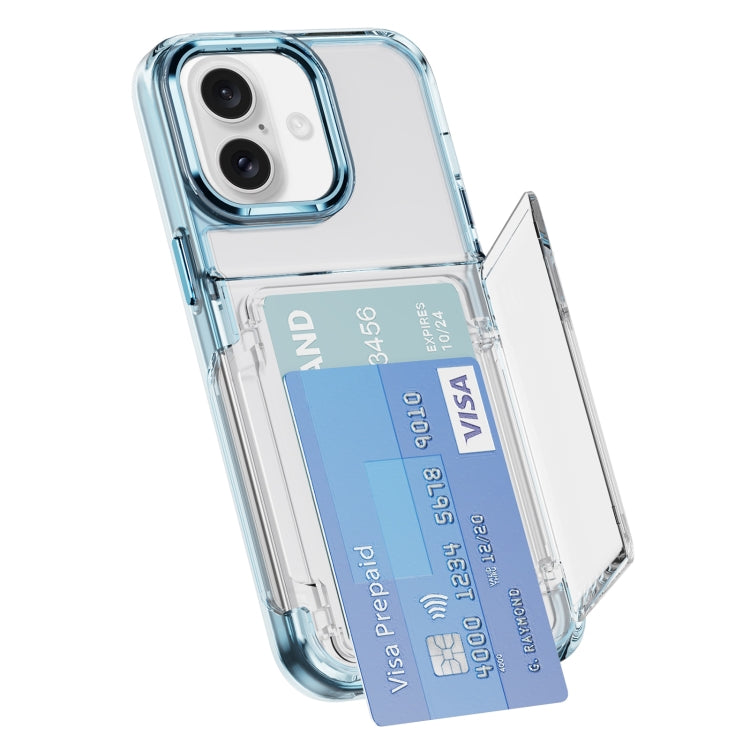 For iPhone 16 Card Holder Acrylic Hybrid TPU Phone Case(Transparent Blue) - iPhone 16 Cases by buy2fix | Online Shopping UK | buy2fix