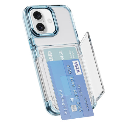 For iPhone 16 Card Holder Acrylic Hybrid TPU Phone Case(Transparent Blue) - iPhone 16 Cases by buy2fix | Online Shopping UK | buy2fix