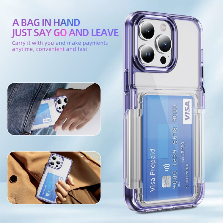 For iPhone 16 Card Holder Acrylic Hybrid TPU Phone Case(Transparent Purple) - iPhone 16 Cases by buy2fix | Online Shopping UK | buy2fix