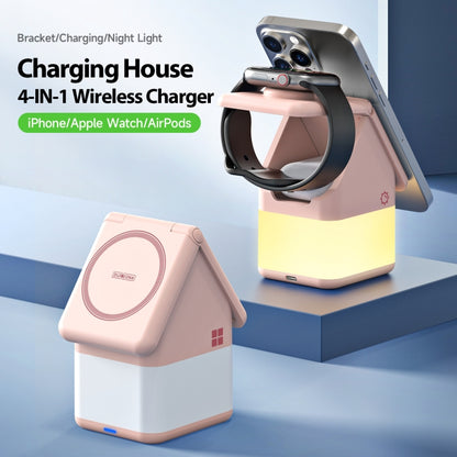 DUZZONA W20 4 in 1 15W Magnetic Wireless Charger Station(Pink) - Wireless Charger by DUZZONA | Online Shopping UK | buy2fix