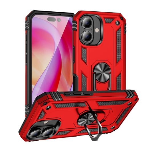 For iPhone 16 Shockproof TPU Hybrid PC Phone Case with Holder(Red) - iPhone 16 Cases by buy2fix | Online Shopping UK | buy2fix