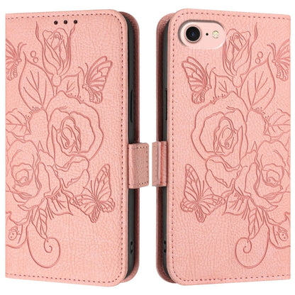 For iPhone SE 2024 Embossed Rose RFID Anti-theft Leather Phone Case(Pink) - More iPhone Cases by buy2fix | Online Shopping UK | buy2fix