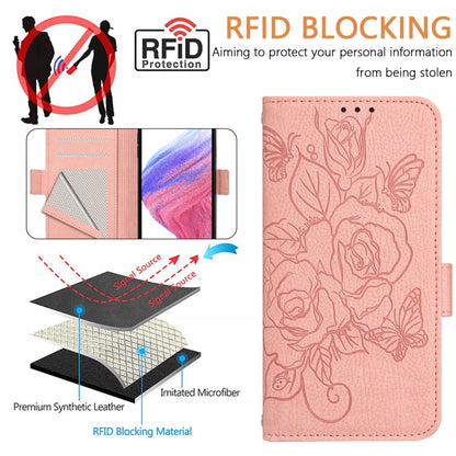 For iPhone SE 2024 Embossed Rose RFID Anti-theft Leather Phone Case(Pink) - More iPhone Cases by buy2fix | Online Shopping UK | buy2fix