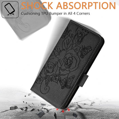 For iPhone SE 2024 Embossed Rose RFID Anti-theft Leather Phone Case(Black) - More iPhone Cases by buy2fix | Online Shopping UK | buy2fix