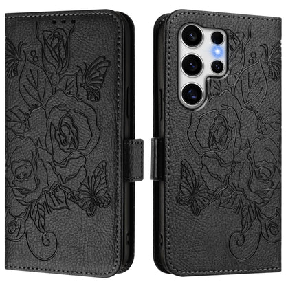 For Samsung Galaxy S25 Ultra 5G Embossed Rose RFID Anti-theft Leather Phone Case(Black) - Galaxy S25 Ultra 5G Cases by buy2fix | Online Shopping UK | buy2fix